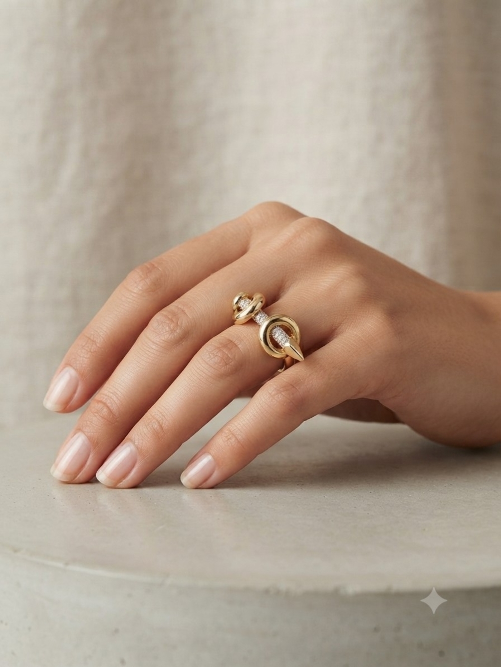 Gold Sculptural Nail Statement Ring - Women Jewelry